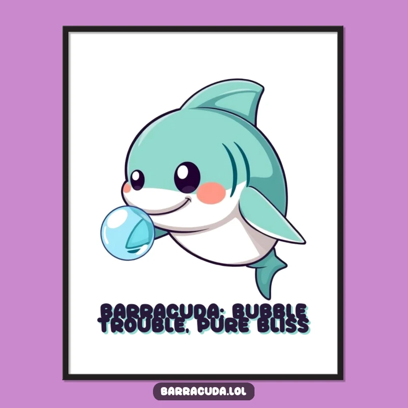 Free Printable Wall Art: Playful Kawaii Barracuda Bubble Decor, Downloadable Whimsy Art Gift