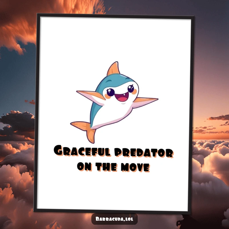 Funny Free Printable Wall Art: Barracuda showcasing a synchronized swimming move with impeccable flair and artistic grace.