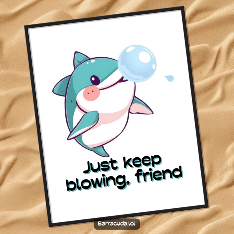 Funny Free Printable Barracuda Wall Art: A comical fish joyfully chasing a soap bubble on your wall.