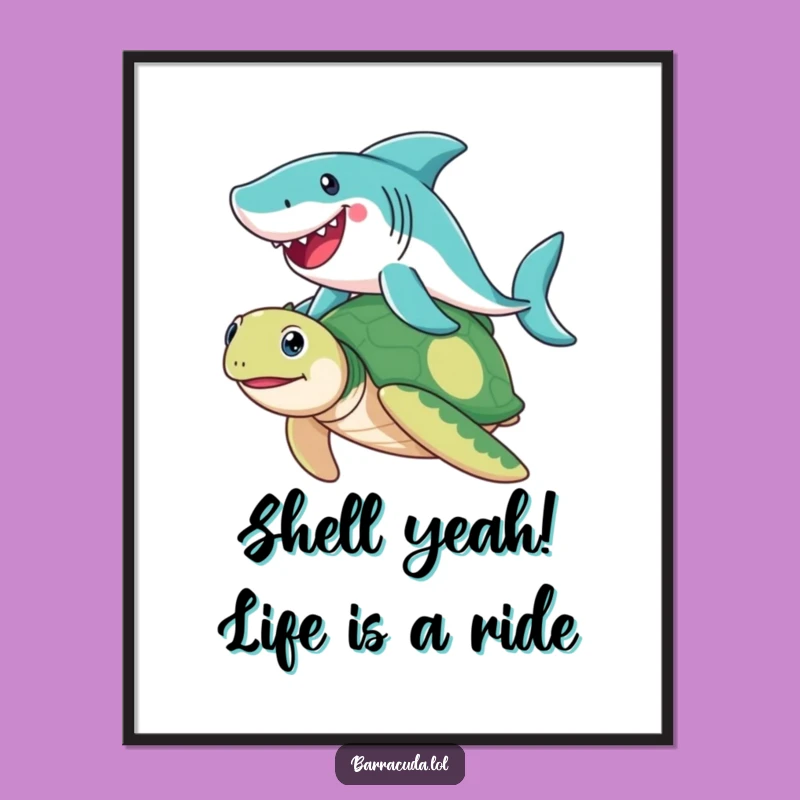 Funny Free Printable Wall Art: Barracuda Turtle Surfing Joy, Downloadable Quirky Decor