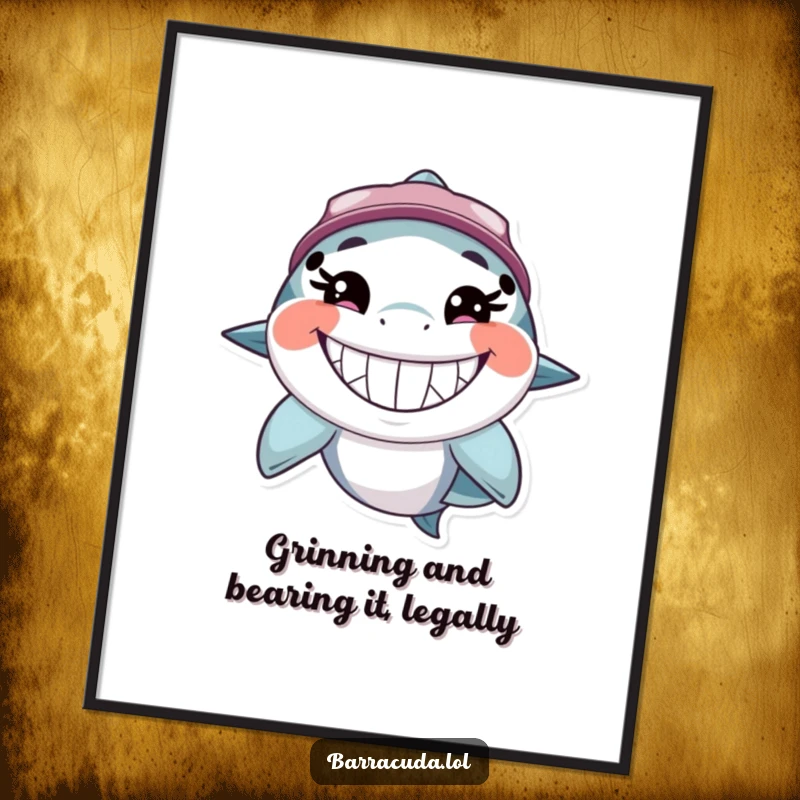 Funny Free Printable Wall Art: A vibrant barracuda displaying an unforgettable wide, toothy, happy grin, ready to adorn your walls.