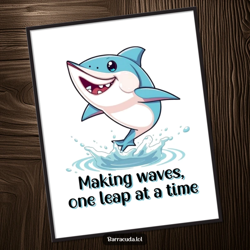 Funny Free Printable Wall Art: A barracuda captured mid-leap, playfully splashing out of the water, full of energy.