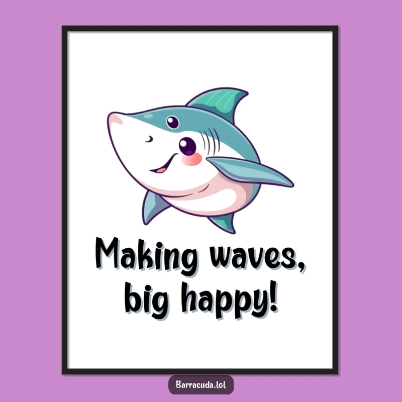Funny Printable Wall Art: Friendly Barracuda Wave - Ocean Downloadable Decor