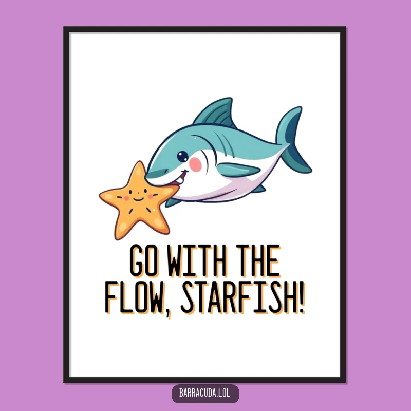 Funny Free Printable Wall Art: Barracuda Starfish Playtime, Downloadable Quirky Decor