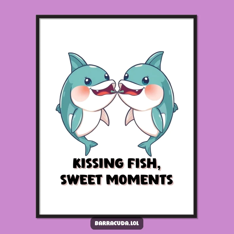 Free Printable Kawaii Barracuda Art: Fish Kiss Downloadable Decor