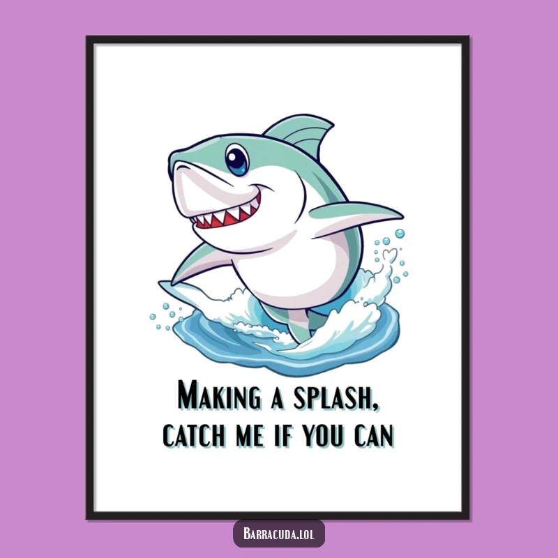 Free Printable Wall Art: Barracuda's Playful Leap - Funny Dynamic Downloadable Decor