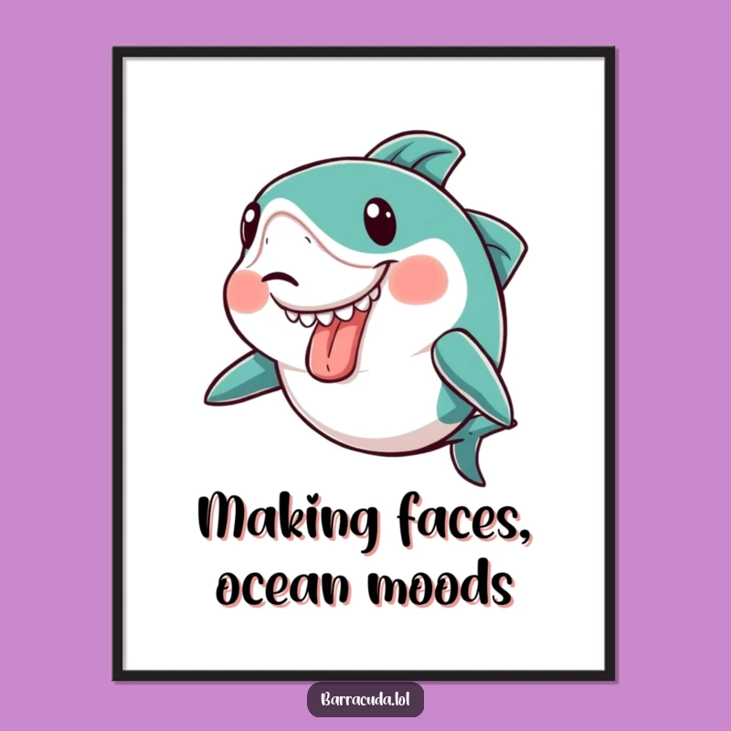 Free Printable Kawaii Barracuda Art: Funny Face Downloadable Decor