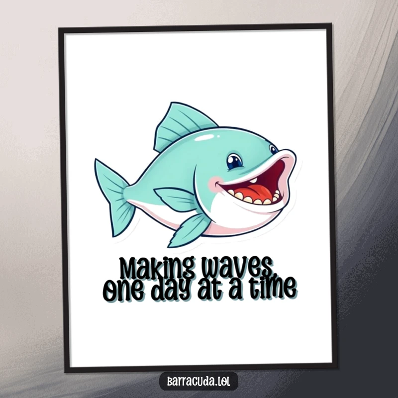 Funny Free Printable Wall Art: A sleek fish with a wide toothy grin swims with infectious glee, adding humor to any room.