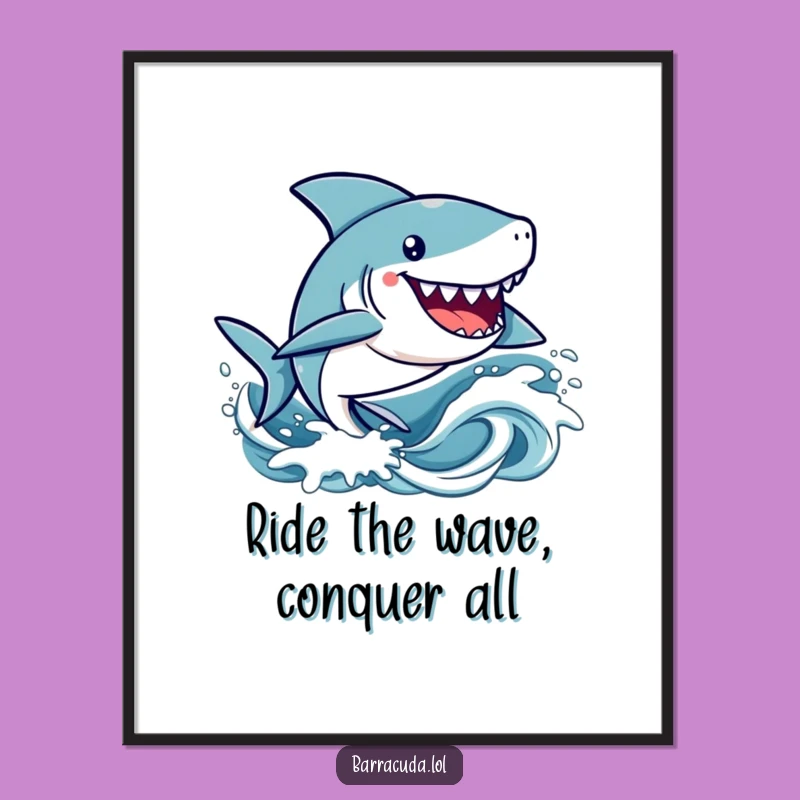 Free Printable Wall Art: Happy Kawaii Barracuda Waves - Fun Downloadable Ocean Decor