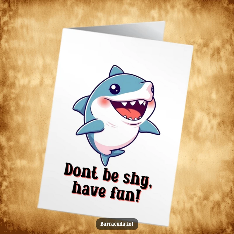 Funny Free Printable Birthday Card: A barracuda's mouth is open wide in a silent, comical giggle, looking hilarious.