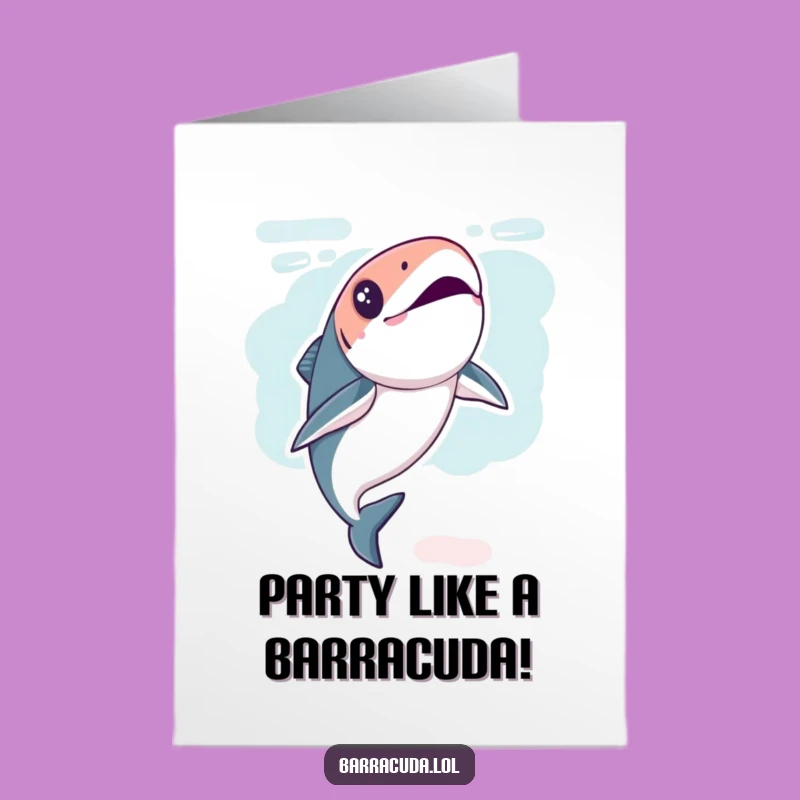 Free Printable Birthday Card: Energetic Kawaii Barracuda, Fun Downloadable Gift for a Splashy Celebration