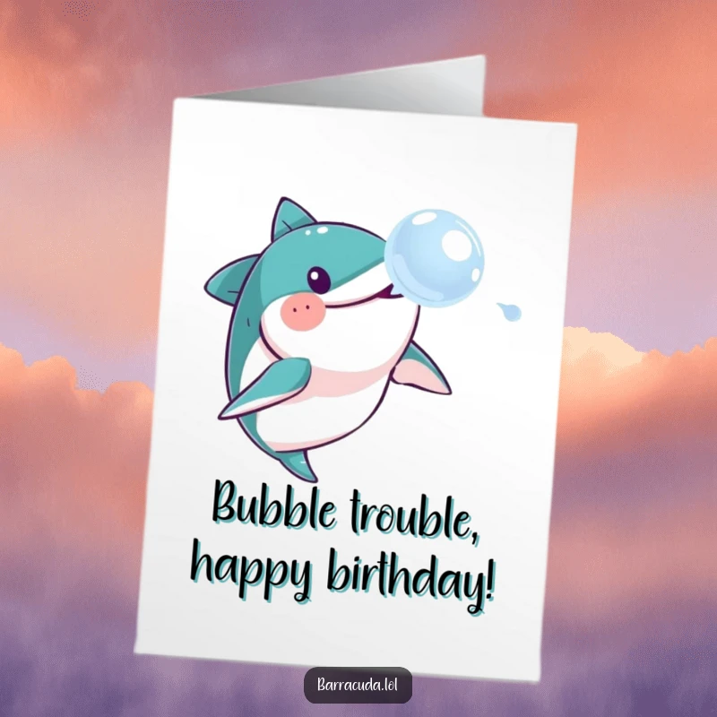Funny Free Printable Barracuda Birthday Card: A playful fish chasing a soap bubble, ready to deliver laughter.