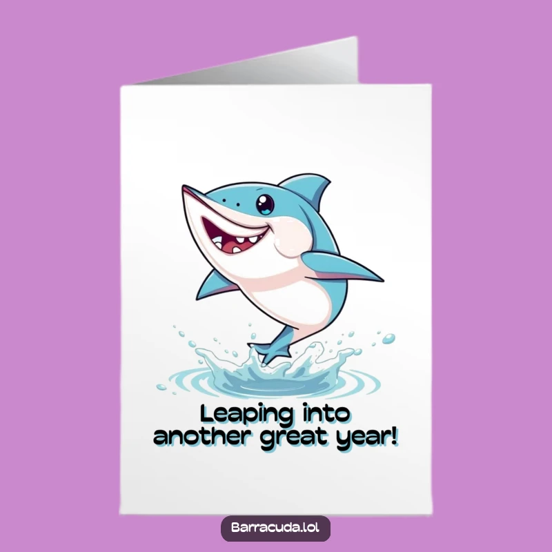 Free Printable Birthday Card: Playful Barracuda Leap, Funny Downloadable for Celebration