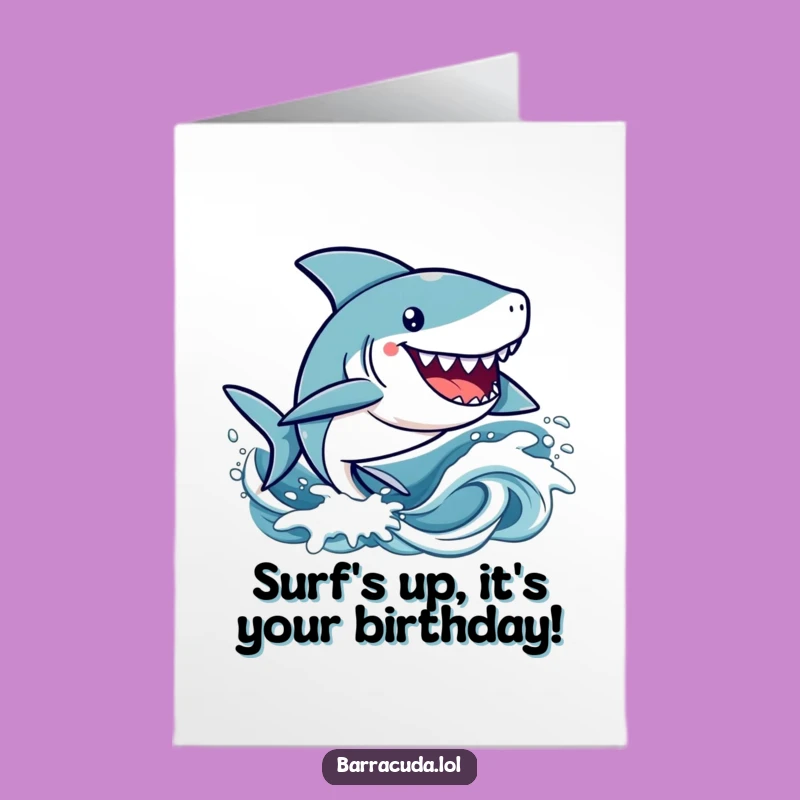 Free Printable Birthday Card: Happy Kawaii Barracuda Waves Greeting - Fun Downloadable Gift