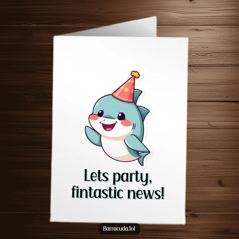 Free Printable Congratulations Card: A little barracuda sporting a tiny party hat, looking cheerful about your success.