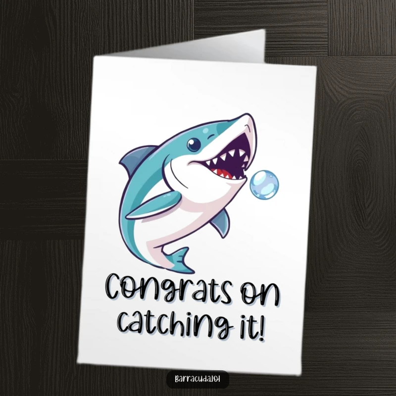 Funny Free Printable Congratulations Card: A barracuda playfully pursues a small, sparkling bubble with great interest.