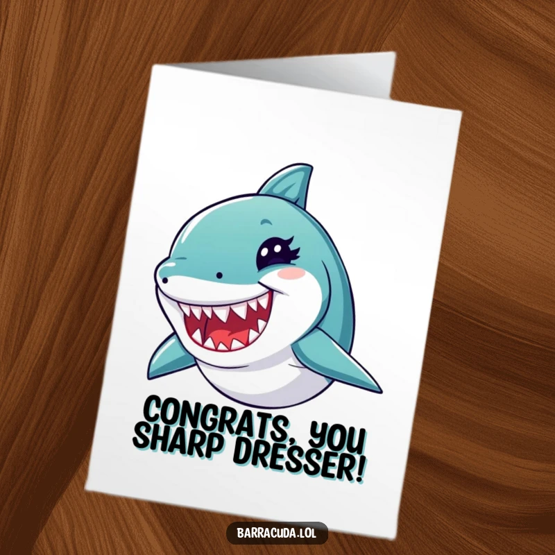 Funny Free Printable Congratulations Card: A barracuda winks slyly, showing off its surprisingly sharp, tiny teeth.