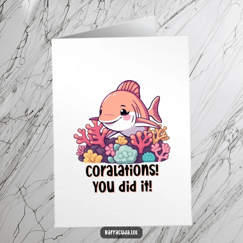 Funny Free Printable Barracuda Wink Congratulations Card, a sly fish giving a knowing wink, ideal for a downloadable DIY gift.