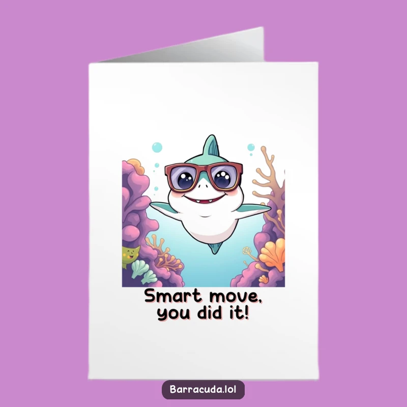 Free Printable Kawaii Barracuda Congrats Card: Smart Reef Discovery Downloadable Gift
