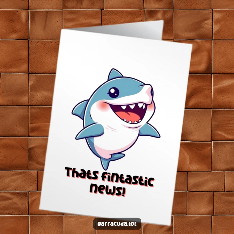Funny Free Printable Congratulations Card: A barracuda displays a wide, silent grin, conveying amusement and celebration.