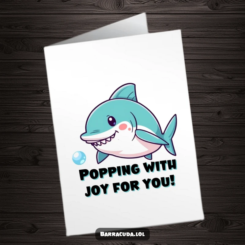 Funny Free Printable Congrats Card: A cute barracuda playfully darts after a tiny, iridescent bubble.