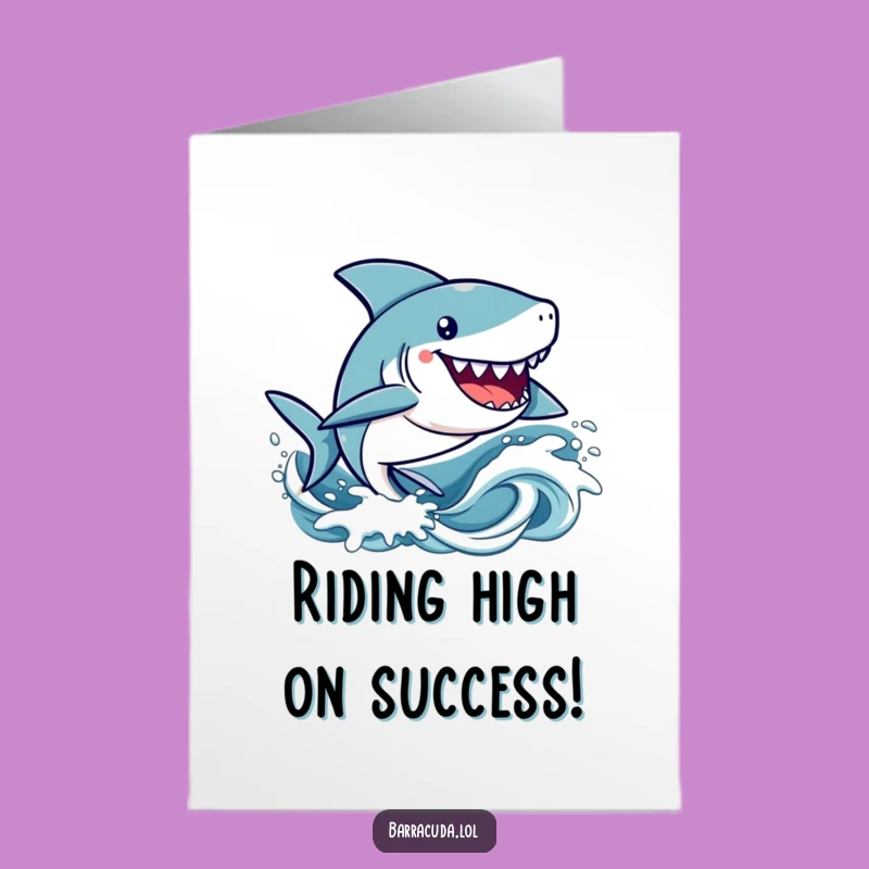 Free Printable Congrats Card: Joyful Kawaii Barracuda Wave Celebration Greeting - Downloadable Gift