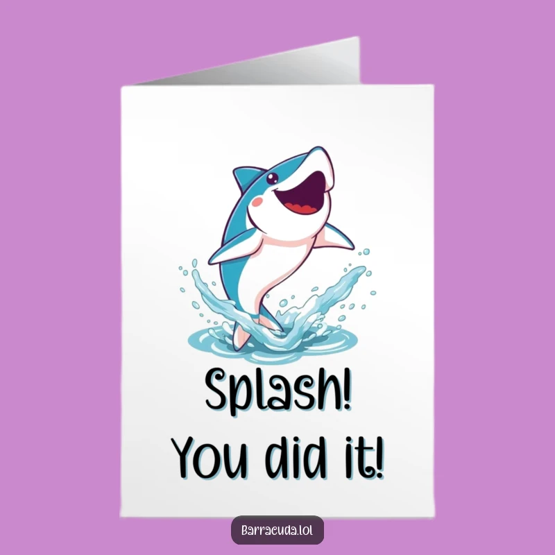Free Printable Kawaii Barracuda Congrats Card: Splash of Success Downloadable Gift