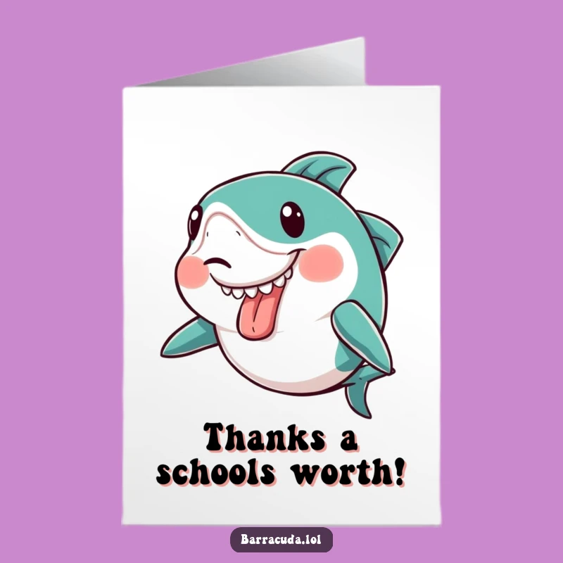Free Printable Kawaii Barracuda Thank You Card: Goofy Face Download