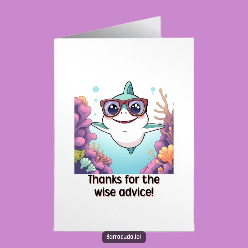 Free Printable Kawaii Barracuda Thank You Card: Wise Reef Appreciation Downloadable Gift