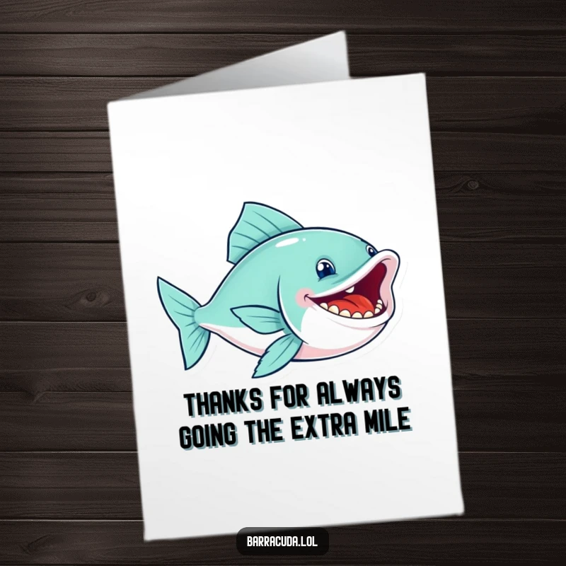 Funny Free Printable Thank You Card: A sleek fish displays a wide toothy grin, expressing thanks playfully.