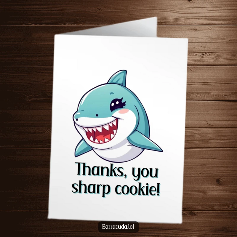 Funny Free Printable Thank You Card: A barracuda offers a playful wink and shows off its sharp, tiny teeth.