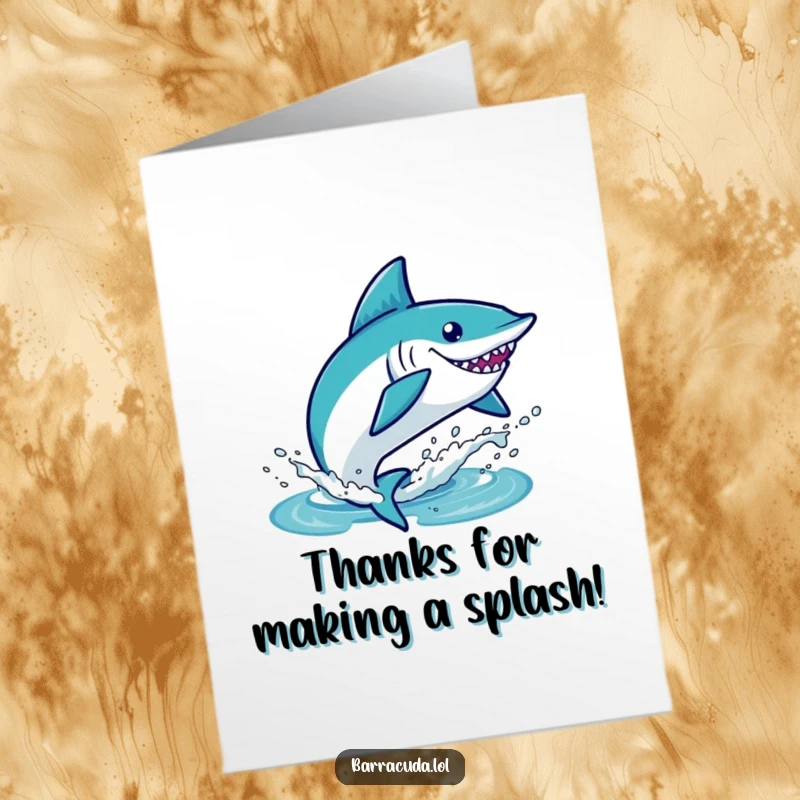Funny Free Printable Thank You Card: Adorable kawaii barracuda making a big splash in the water.