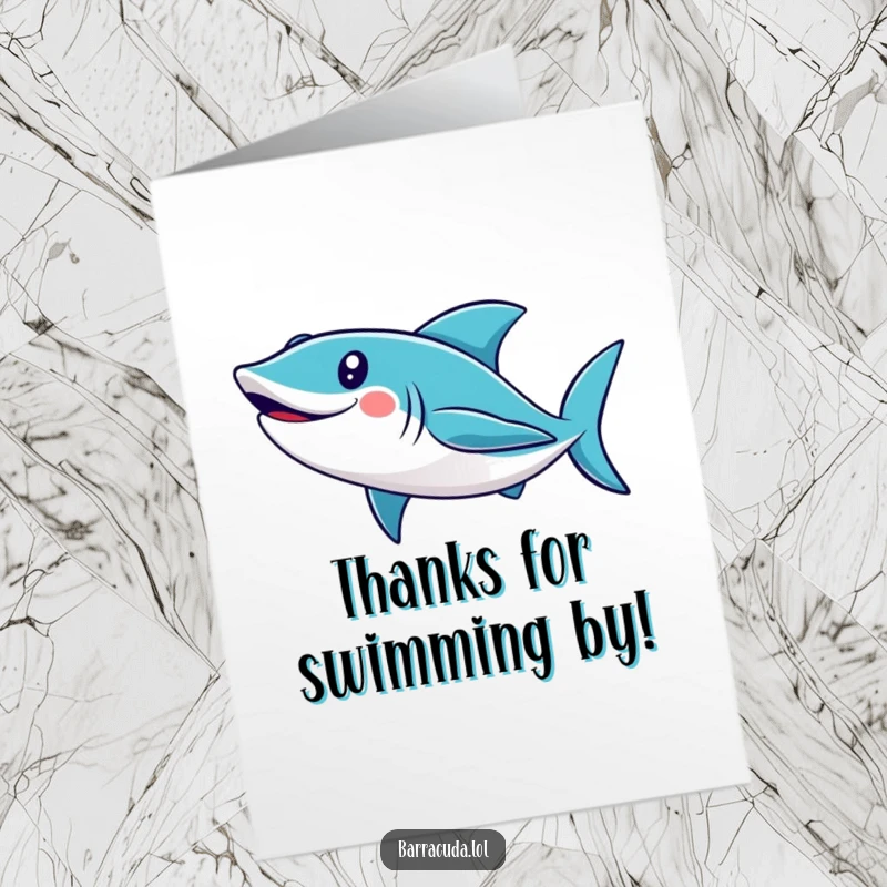 Funny Free Printable Thank You Card: A cute barracuda with a wide smile performs a happy loop.
