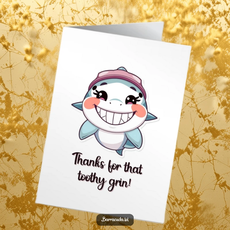 Free Printable Thank You Card: A happy barracuda with a huge, toothy grin, perfect for expressing gratitude.
