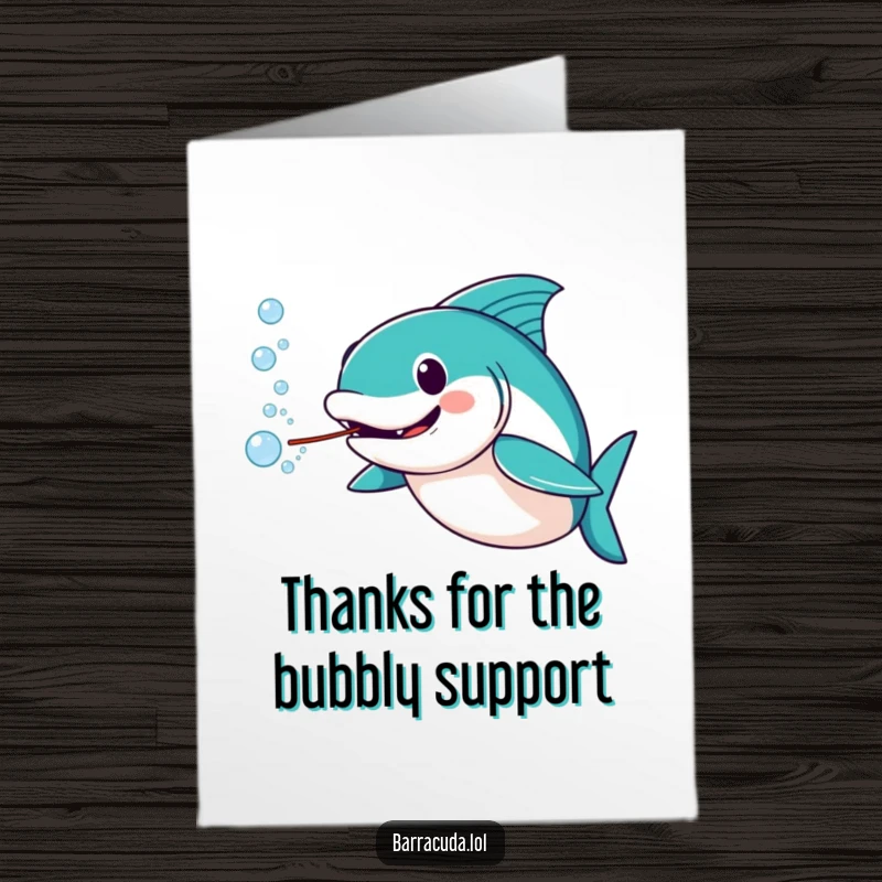 Funny Free Printable Thank You Card: Amused barracuda blowing bubbles, a quirky way to say thanks with a splash.