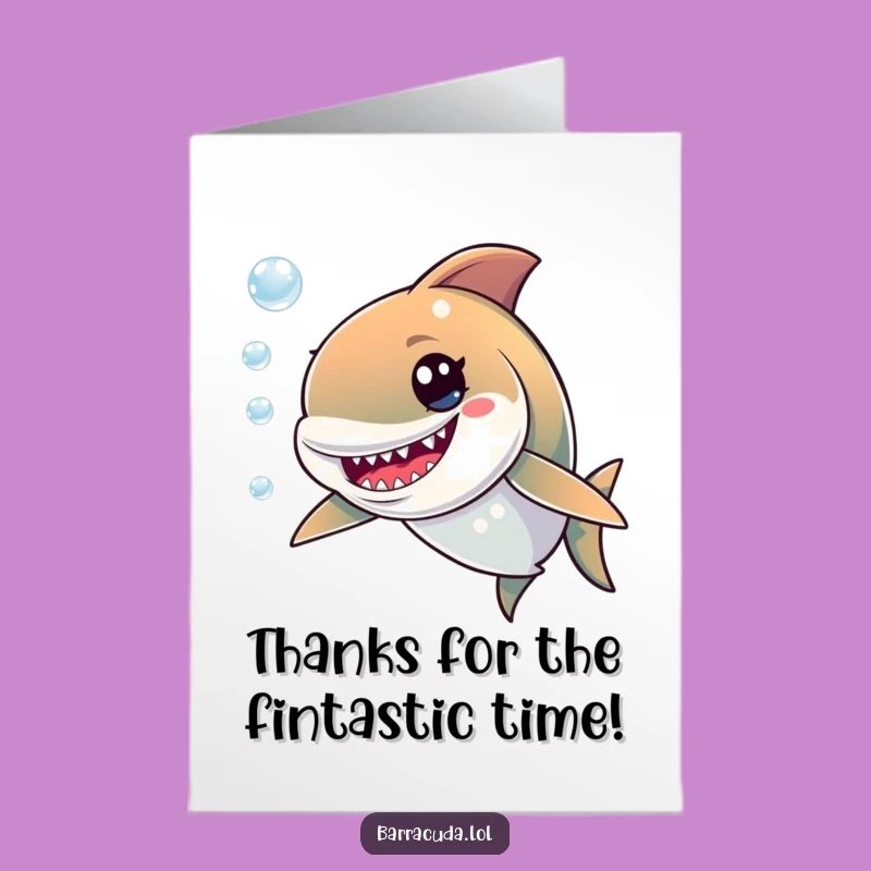 Free Printable Thank You Card: Grinning Barracuda & Bubbles for a Funny Downloadable Gift