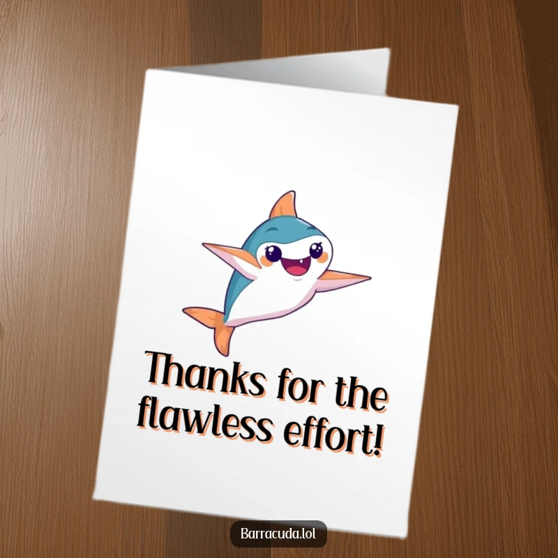 Funny Free Printable Thank You Card: Barracuda performing a synchronized swimming move with artistic flair, conveying thanks gracefully.