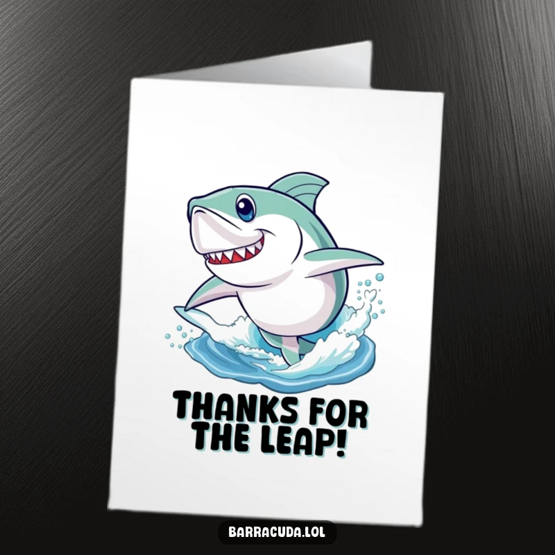 Funny Free Printable Thank You Card: Barracuda leaping energetically out of the water as a sign of thanks.