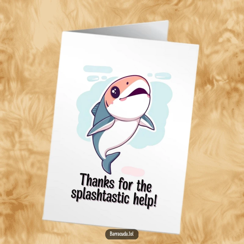 Funny Free Printable Thank You Card: Kawaii Barracuda Mid-Flip Underwater, Sending Thanks with a Splash