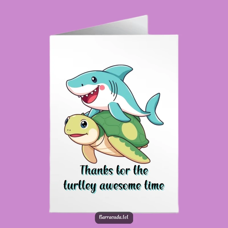 Free Printable Thank You Card: Barracuda Turtle Ride Gratitude, Funny Downloadable Gift