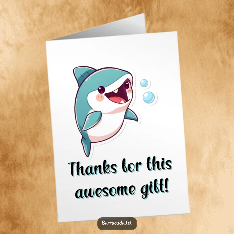 Funny Free Printable Thank You Card: Playful barracuda character joyfully chasing a small bubble, expressing gratitude.