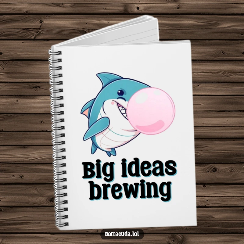 Funny Barracuda Bubble Notebook, a mischievous barracuda blowing a giant bubblegum bubble, perfect for jotting down notes, ideas, and plans with humor.
