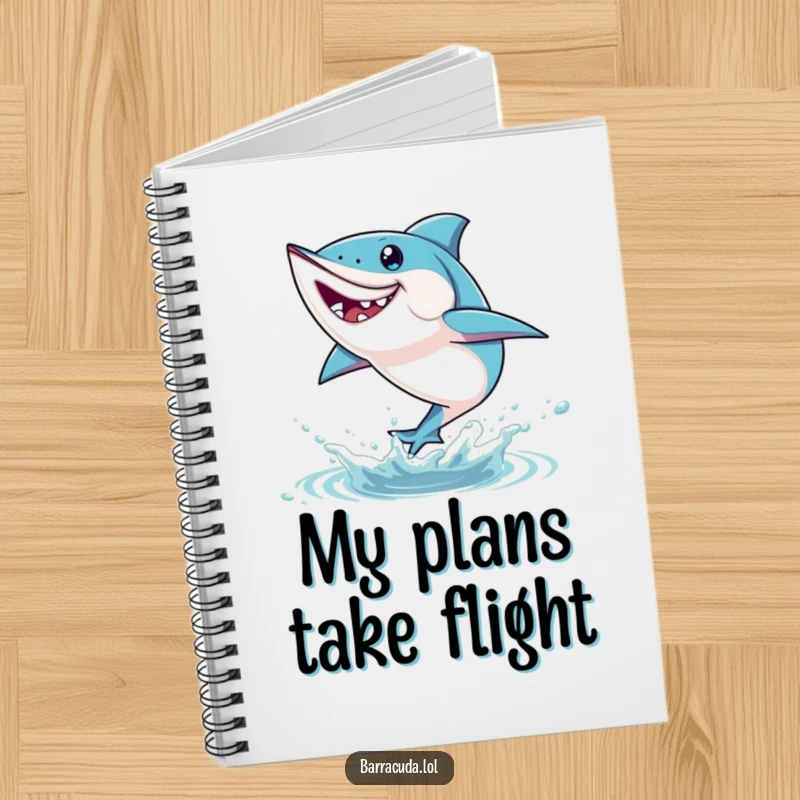 Funny barracuda notebook featuring a fish leaping playfully out of the water, perfect for capturing dynamic thoughts and ideas.