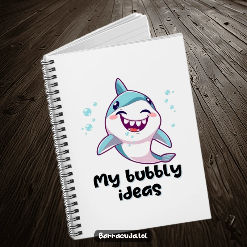 Funny Kawaii Barracuda Notebook: Cover art of a cute fish giggling and spitting tiny, happy bubbles, ready for your notes.