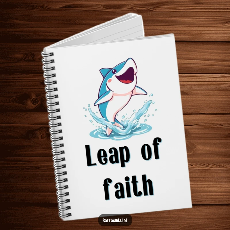 Funny Kawaii Barracuda Notebook: a cute barracuda leaping joyfully out of the water, perfect for jotting energetic ideas.