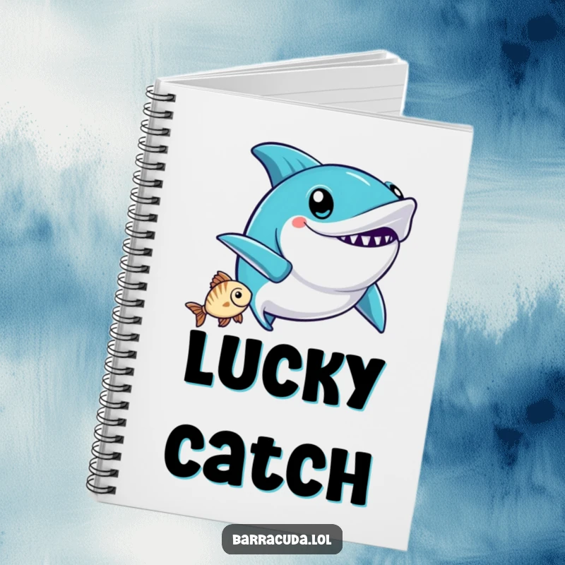 Funny Kawaii Barracuda Notebook: a cute barracuda does a victory wiggle after catching a fish, perfect for noting triumphs.