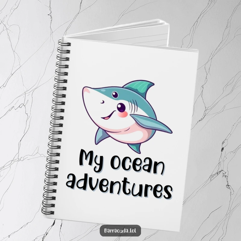 Funny barracuda notebook cover featuring a fish with a big, friendly tail fin wave, perfect for jotting notes.