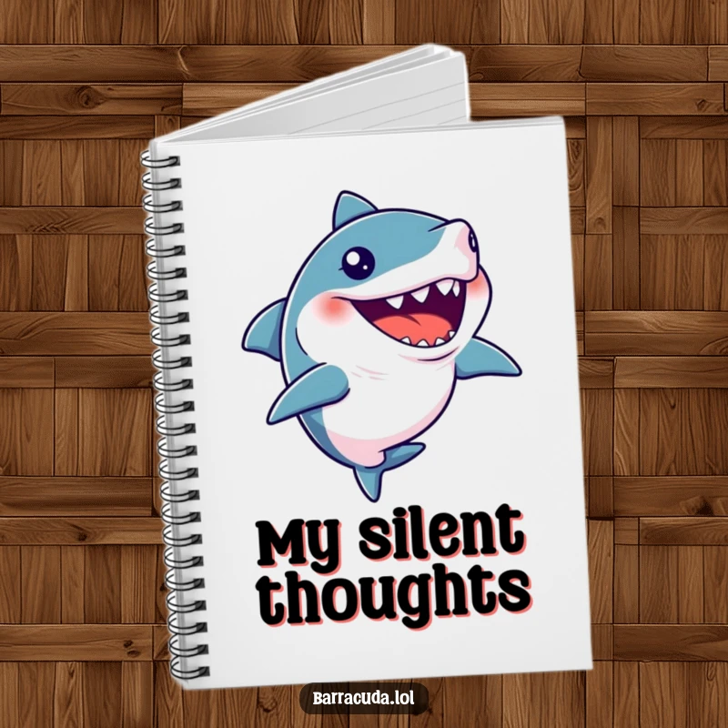 Funny notebook with a barracuda caught in a silent giggle, ideal for jotting down humorous ideas.