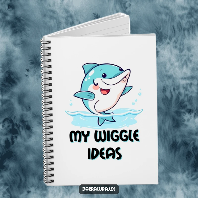Funny kawaii barracuda doing a happy wiggle dance, cute and humorous notebook.