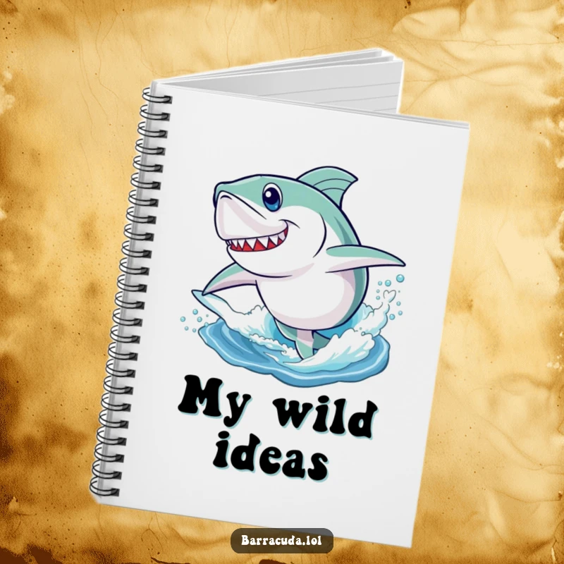 Funny notebook cover with a determined barracuda joyfully leaping out of the water, ideal for capturing adventurous thoughts.